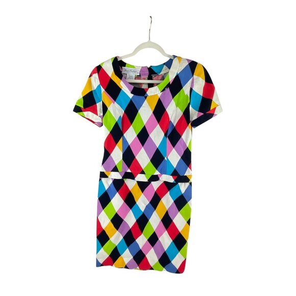 Maggy Boutique 980s Colorful Mardi Gras Pattern Short Sleeve Sheath Dress Size 8 - Picture 4 of 10